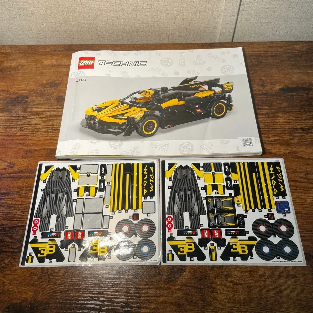 Lego Technic Bugatti Bolide 42151 Sticker Sheets (2) Yellow Black & Instructions